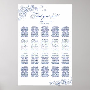 Póster Elegante Scrip 20 Tabla de asientos Rosa Boda