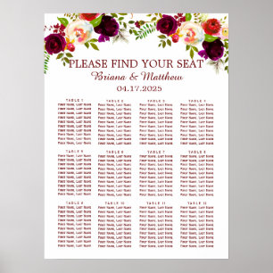 Póster Elegante Script acuarela Borgoña Floral