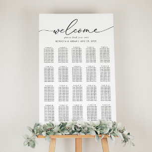 Póster Elegante Script asientos de Boda blanco y negro