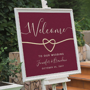 Póster Elegante Script Borgoña Boda Bienvenida