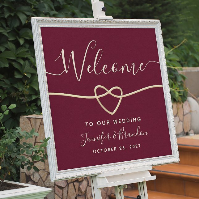 Póster Elegante Script Borgoña Boda Bienvenida (Subido por el creador)