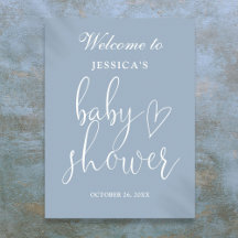 Elegante Script Dusty Blue Baby Shower Signo de bi