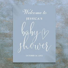 Póster Elegante Script Dusty Blue Baby Shower Signo de bi