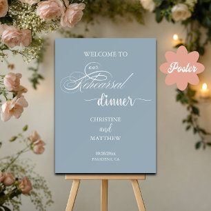 Póster Elegante Script Dusty Blue Rehearner Cine Bienveni