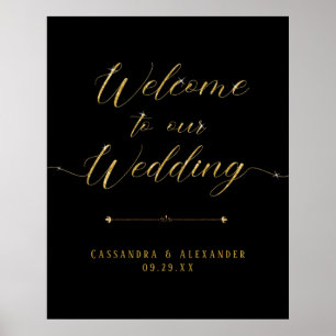 Póster Elegante Script Negro n Oro Bienvenido a nuestro B