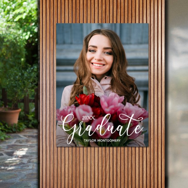 Póster Elegante Script Photo Graduation Party (Elegant Script Photo Graduation Party Poster - PRINTED and/or INSTANT DOWNLOAD)
