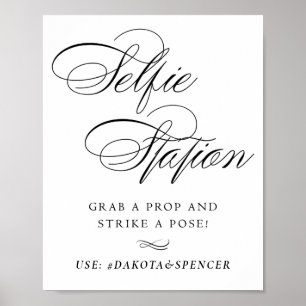 Póster Elegante Selfie Station Black Script Medios soci