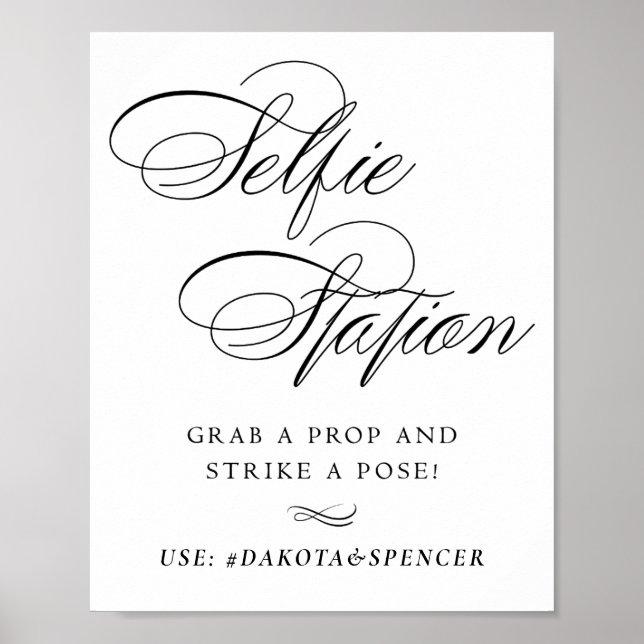 Póster Elegante Selfie Station Black Script | Medios soci (Frente)