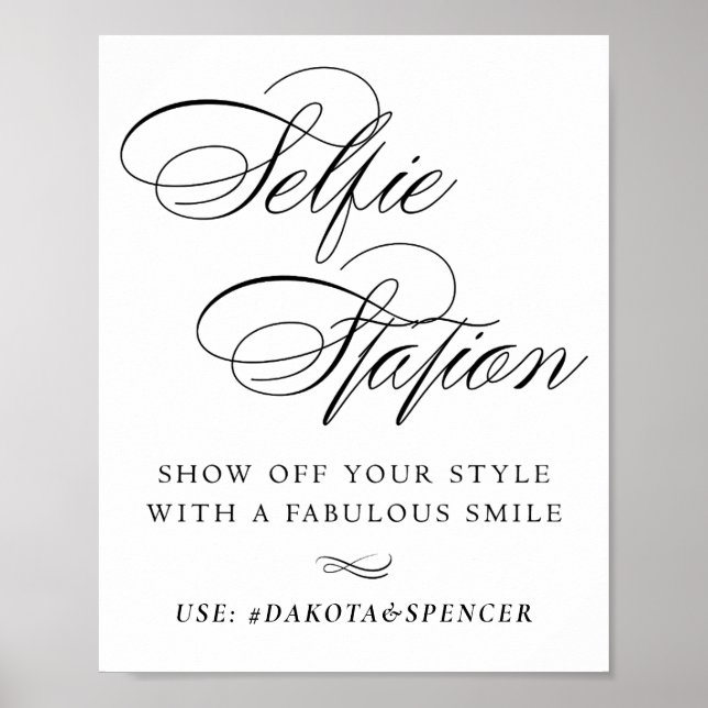 Póster Elegante Selfie Station Black Script Smile Etiquet (Frente)