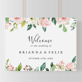 Póster Elegante seña de bienvenida de Boda floral de otoñ