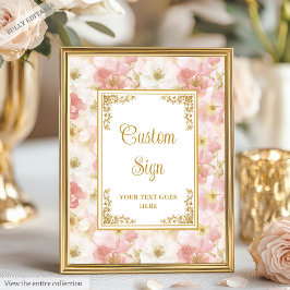 Póster Elegante seña personalizado de oro de flores rosad