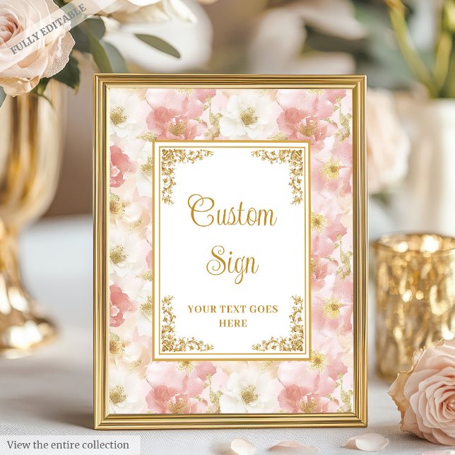 Póster Elegante seña personalizado de oro de flores rosad (Elegant boho dusty pink flowers gold custom sign)