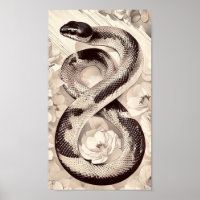 Elegante serpiente enrollado en medio de flores bl