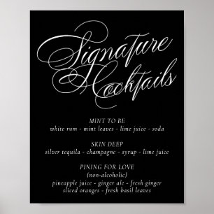 Póster Elegante Signature Cocktail Bebe caligrafía blanca