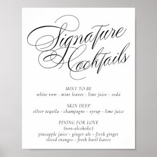 Póster Elegante Signature Cocktail Bebe caligrafía negra