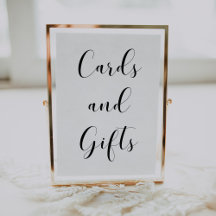 Elegante signo boda de tarjetas y regalos en blanc