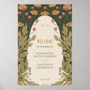 Póster Elegante signo de bienvenida Boda Art Nouveau