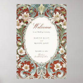 Póster Elegante signo de bienvenida Boda Art Nouveau