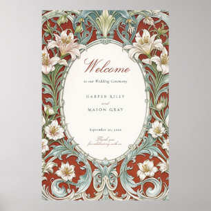 Póster Elegante signo de bienvenida Boda Art Nouveau