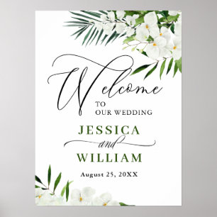 Póster Elegante signo de bienvenida Boda bohemio de orquí