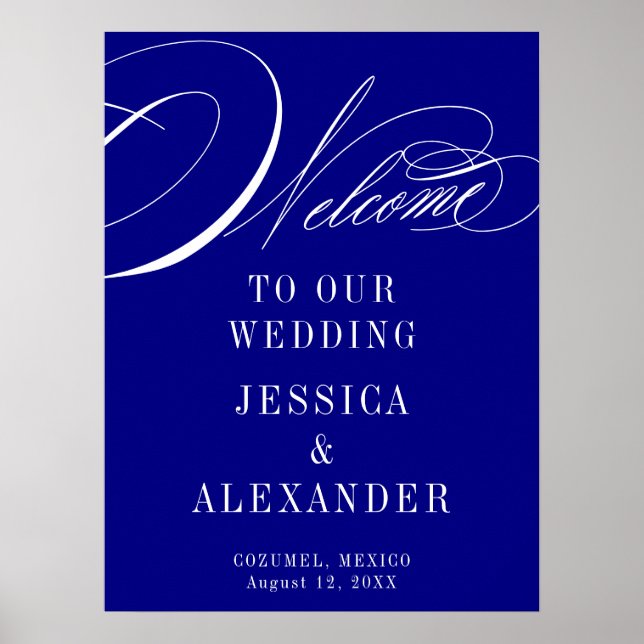 Póster Elegante signo de bienvenida Boda de caligrafía az (Frente)