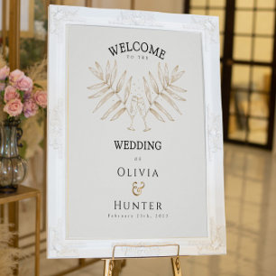 Póster Elegante signo de bienvenida Boda de palma tropica