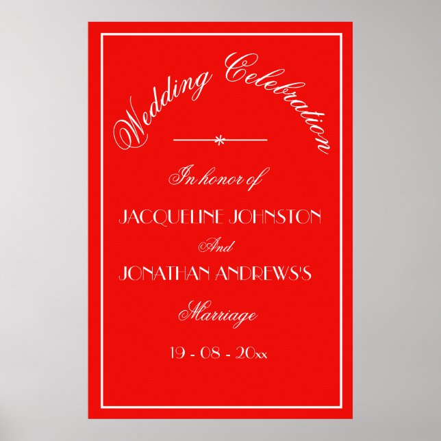 Póster Elegante signo de bienvenida Boda rojo Moda person (Frente)