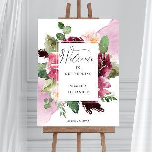 Póster Elegante signo de bienvenida Boda rosa de Rubor Bo