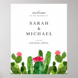 Póster Elegante signo de bienvenida Cactus Garden Wedding