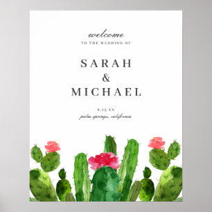 Póster Elegante signo de bienvenida Cactus Garden Wedding