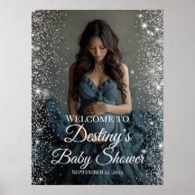 Elegante signo de bienvenida con foto de la ducha