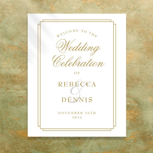 Póster Elegante signo de bienvenida de Art Deco Boda dora (Elegant Gold Art Deco Wedding Welcome Sign)