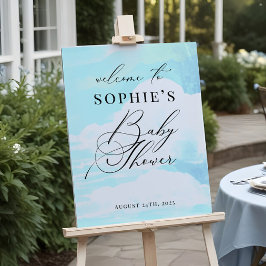 Póster Elegante signo de bienvenida de Baby Shower azul e