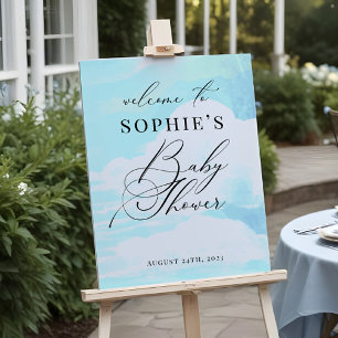 Póster Elegante signo de bienvenida de Baby Shower azul e