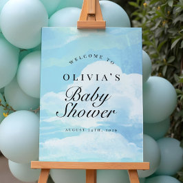 Póster Elegante signo de bienvenida de Baby Shower azul e