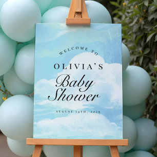 Póster Elegante signo de bienvenida de Baby Shower azul e