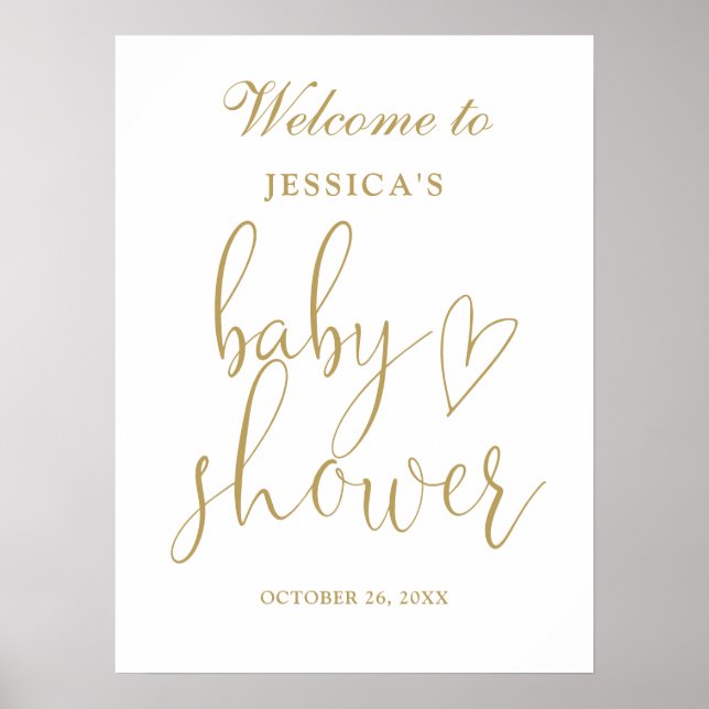 Póster Elegante Signo de bienvenida de Baby Shower con gu (Frente)
