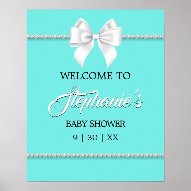 Póster Elegante signo de bienvenida de Baby Shower de Aqu (Frente)