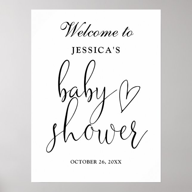 Póster Elegante Signo De Bienvenida De Baby Shower En Bla (Frente)