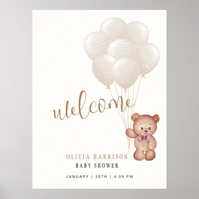 Póster Elegante signo de bienvenida de Baby Shower en glo (Frente)