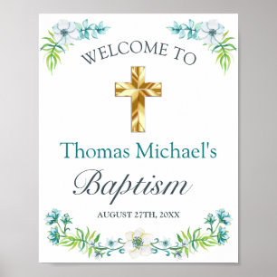 Póster Elegante Signo de bienvenida de Baptismo cruzado d