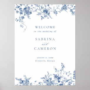 Póster Elegante signo de bienvenida de Boda azul vintage