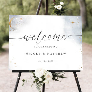 Póster Elegante signo de bienvenida de Boda celeste