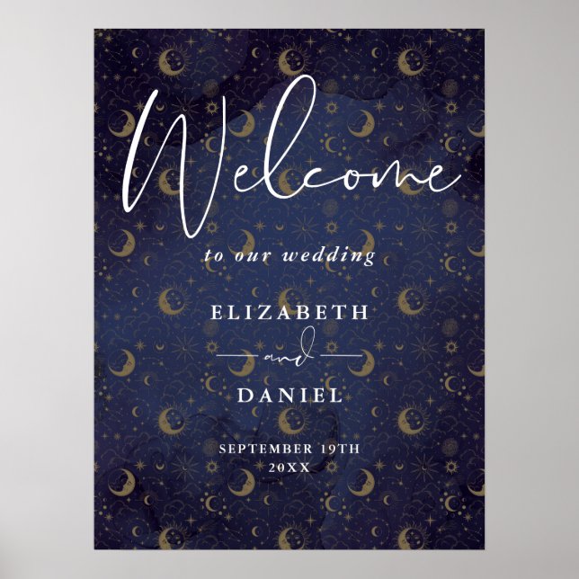 Póster Elegante signo de bienvenida de Boda celestial mís (Frente)
