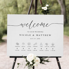 Póster Elegante signo de bienvenida de boda con línea de 