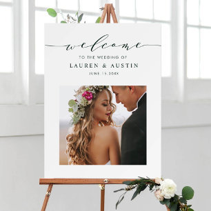 Póster Elegante signo de bienvenida de Boda de foto con g