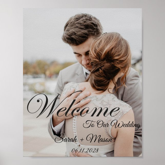 Póster Elegante signo de bienvenida de Boda de foto con g (Frente)