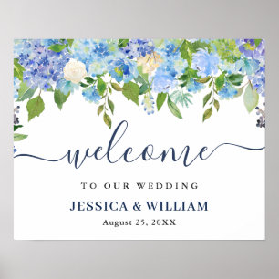 Póster Elegante signo de bienvenida de Boda de Hydrangea