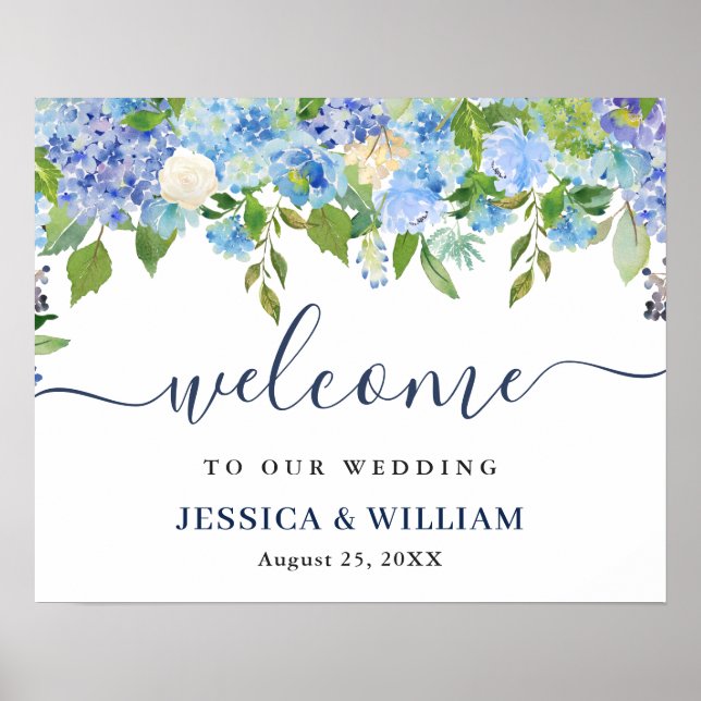 Póster Elegante signo de bienvenida de Boda de Hydrangea  (Frente)