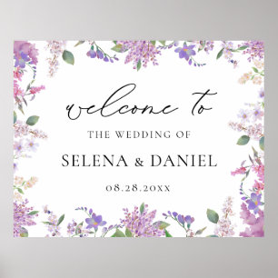 Póster Elegante signo de bienvenida de Boda de lavanda de